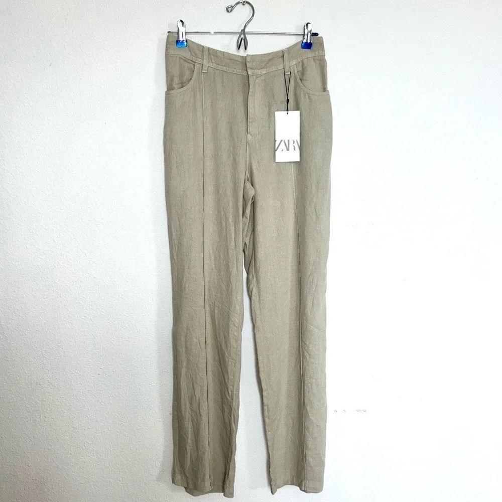 NWT Zara Woman's Linen Blend Wide‎ Straight Tailored Leg Pants Small